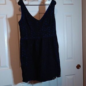 Tori Richard Honolulu Blue and Black Lace Cocktail Dress - 14